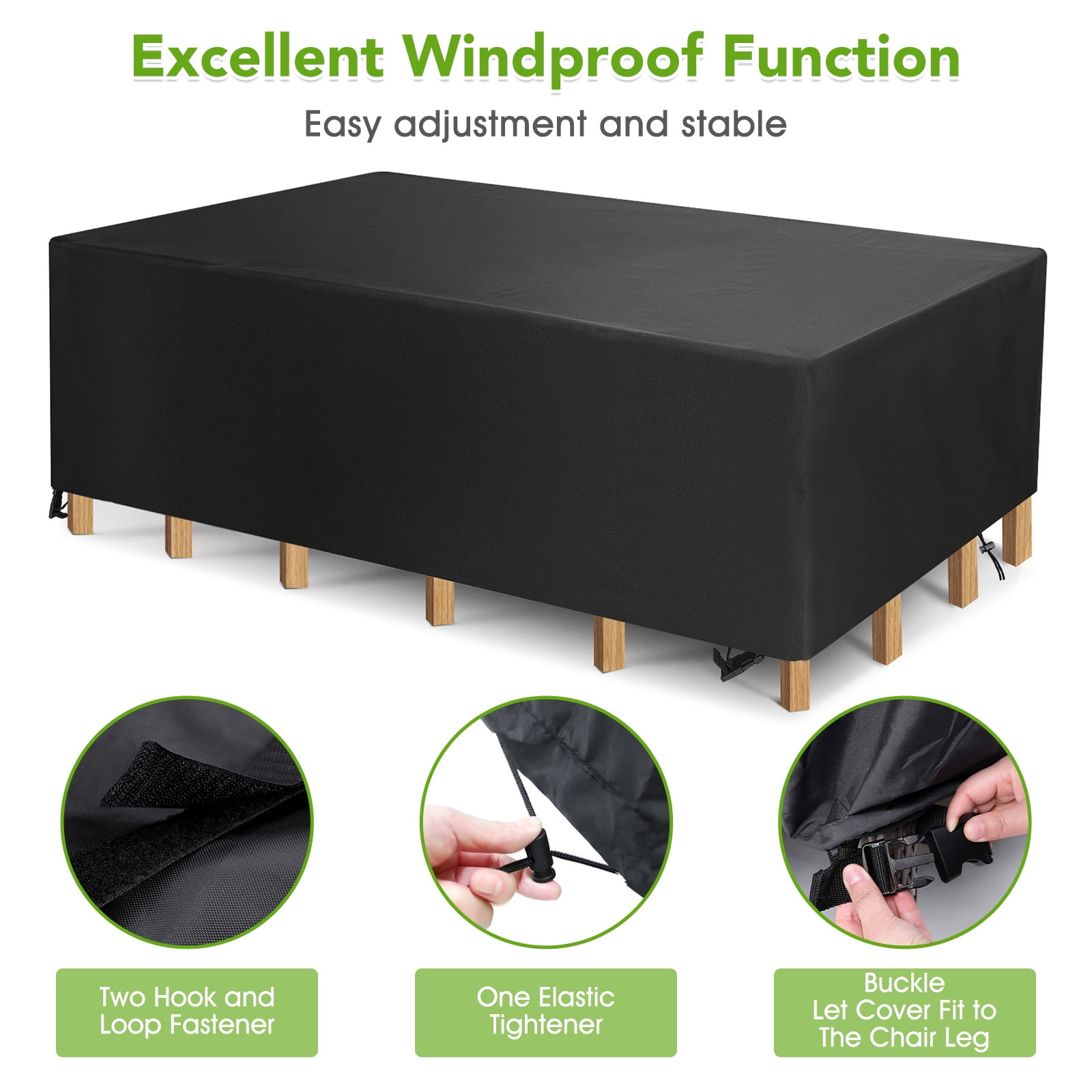 GARPROVM 124" x 63" x 29" Black Patio Furniture Set Cover, Waterproof