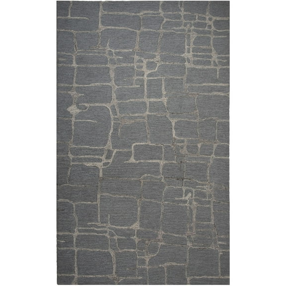 Woven Trends Spencer Area Rug BX09GR Contemporary/Modern Style, Linear Pattern, Pet & Family Friendly, Living Room, Dining Room, Office, Low Pile Hand Made Wool Area Rug in Grey - 5' x 7'