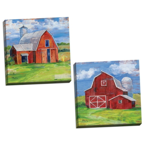 Gango Home Decor Modern Homel& Barn I & II by Paul Brent (Ready to Hang); Two 12x12in Hand-Stretched Canvases