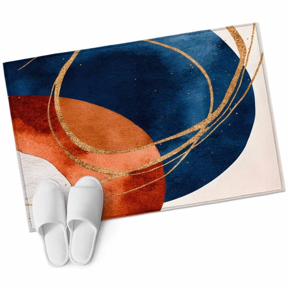 Navy Blue Burnt Orange Large Area Rugs for Bedroom Living Room, Soft Non Slip Carpet Bedside Rug, Boho Art Modern Geometric Rectangular Floor Cover Kitchen Accent Rug 2'x3' for Dining Room/Office