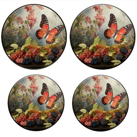 

BaHomeck Electric Stove Burner Covers Set of 4 Round Metal Gas Stove Burner Covers 8 Inch and 10 Inch Kitchen Decor Still Life With Red Grapes And Orange Butterfly