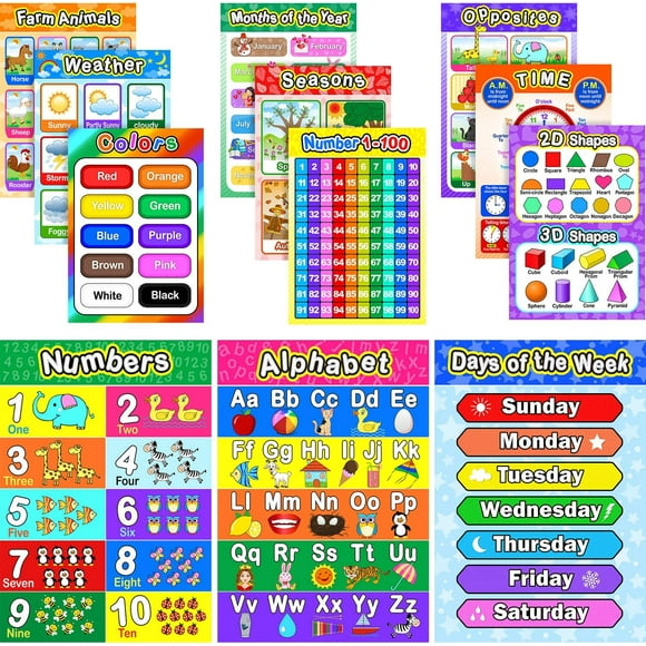 Educational Preschool Posters for Toddlers and Kids with Glue Point Dots for Nursery Homeschool Kindergarten Clroom,