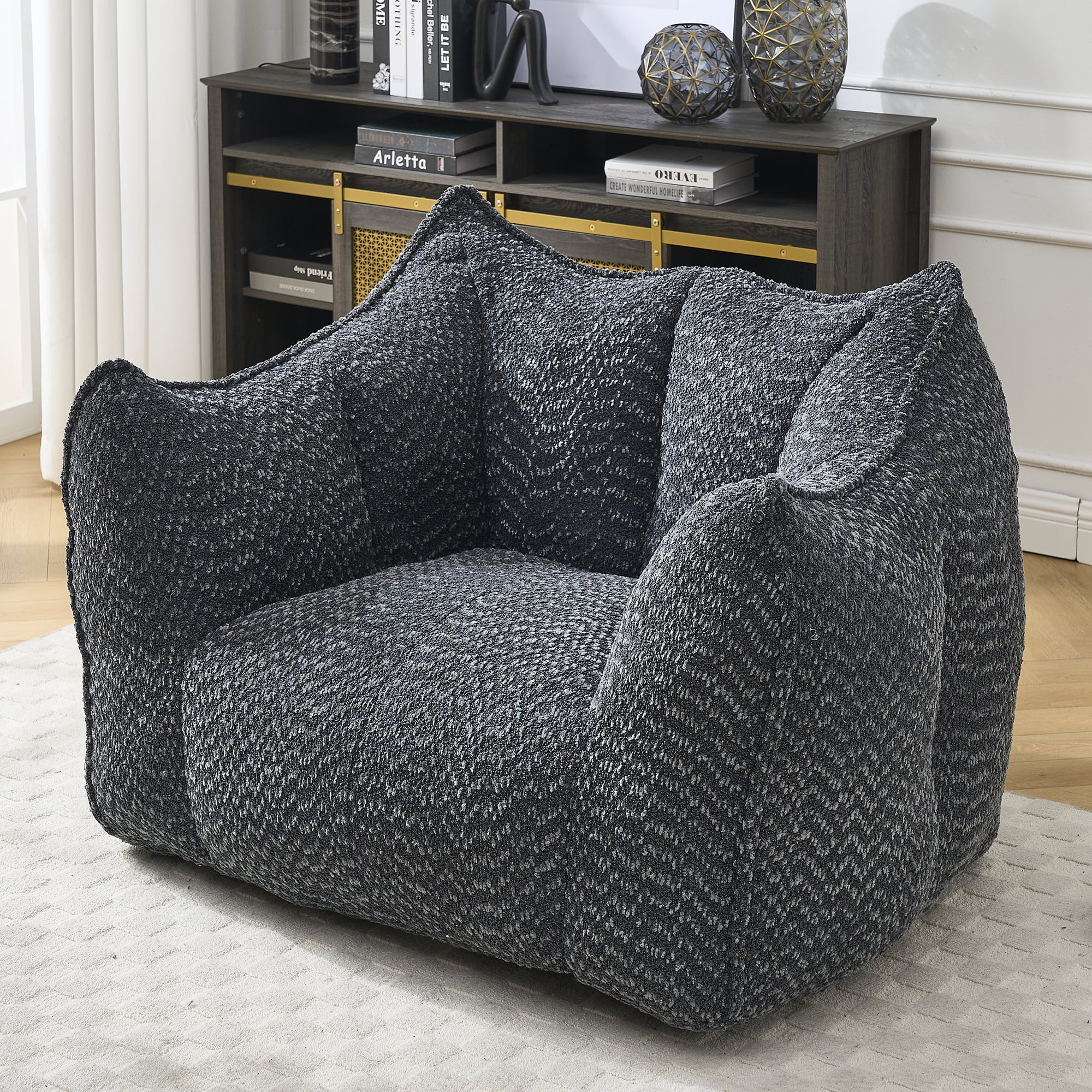 Newest Bean Bags Chairs for Adults, Large Comfy Corduroy Beanbag Couch with Armrests Shell-Shaped Lazy Floor Sofa for Living Room, Bedroom, Gaming, Reading, Grey