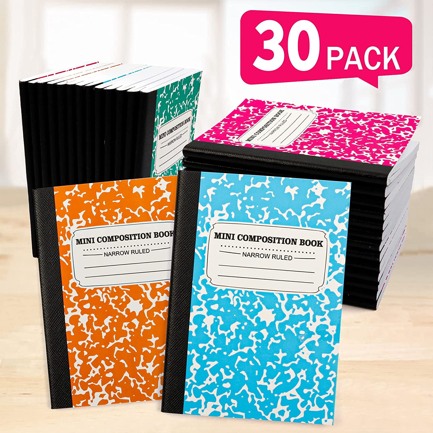 feela Mini Composition Notebook, Cute 30 Pack 5 Pastel Colors Narrow Ruled Mini Composition Books Bulk, Small Pocket Marble Journal Notebooks for Students College, Pocket Size 4.5 x 3.25 in