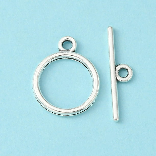 Juego genérico de 20 cierres de palanca estilo tibetano, cierres de barra en T para anillos, cierres de seguridad plateados para joyería, 15 x 2 mm