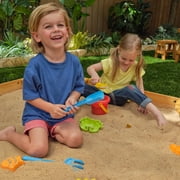 KidKraft Wooden Backyard Sandbox with Built-in Corner Seating and Mesh Cover, Honey