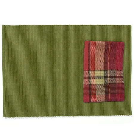 Hometrends Ribbed Placemat & Napkin Set, Green Fern