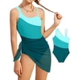 thumbnail image 2 of MIASHUI Girl's Swimsuits Color Cutout One Shoulder Bathing With Mesh Cover Up 1 Piece Swimsuit Dark Green,7-8 Years, 2 of 6