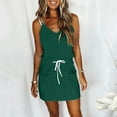 thumbnail image 3 of QATAINLAV Fashion Women Summer Sleeveless Sling Jumpsuits Casual Solid Color Rompers with Pockets Fit Tie-Up Spaghetti Strap Overalls V Neck Shorts Jumpers, Green, S, 3 of 5