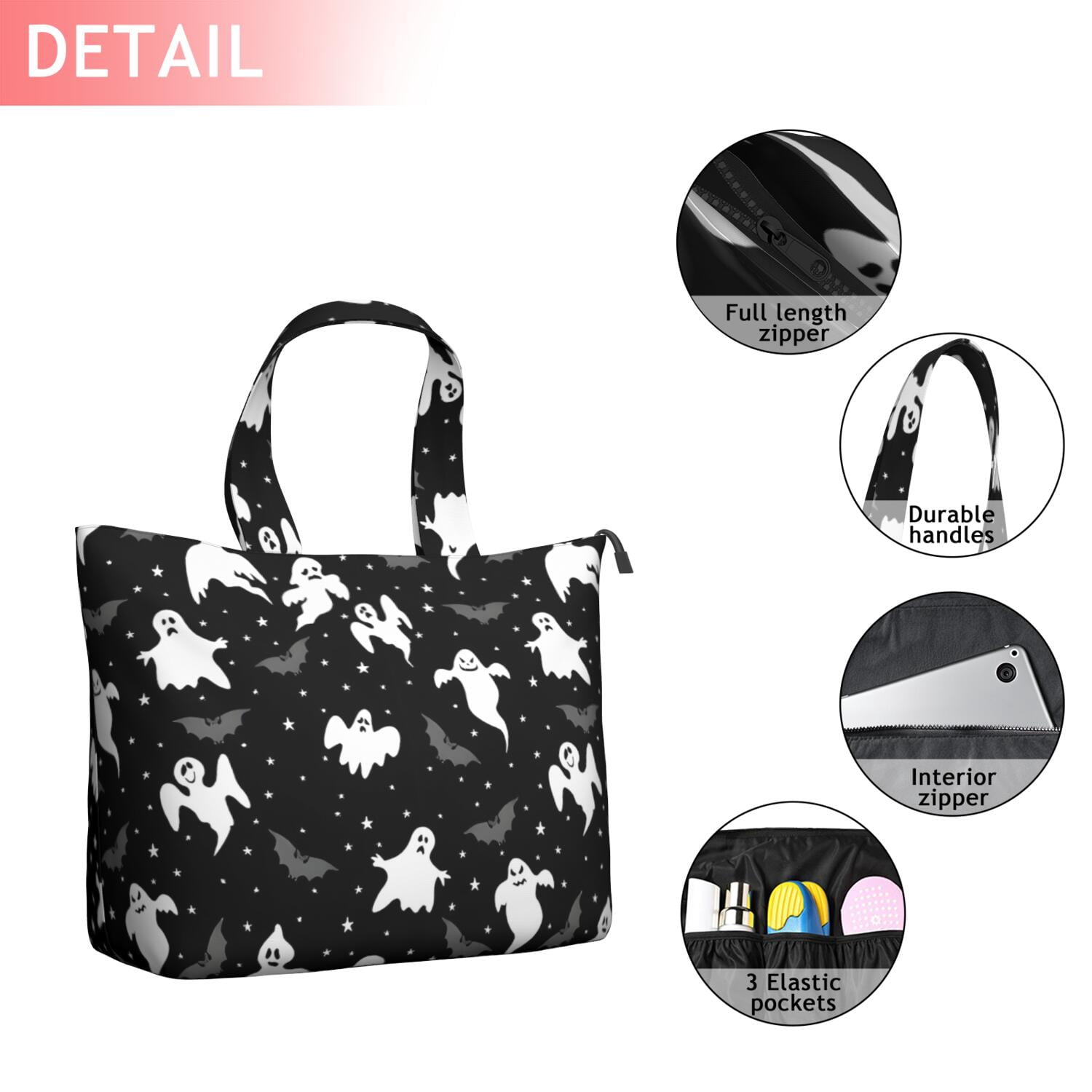 Halloween Ghost Bat Star Pattern Travel Tote Bags for Women Carry On,Large Weekender Bags for Women Travel,Multi Functional Duffle Bag for Work,Shopping,Sports