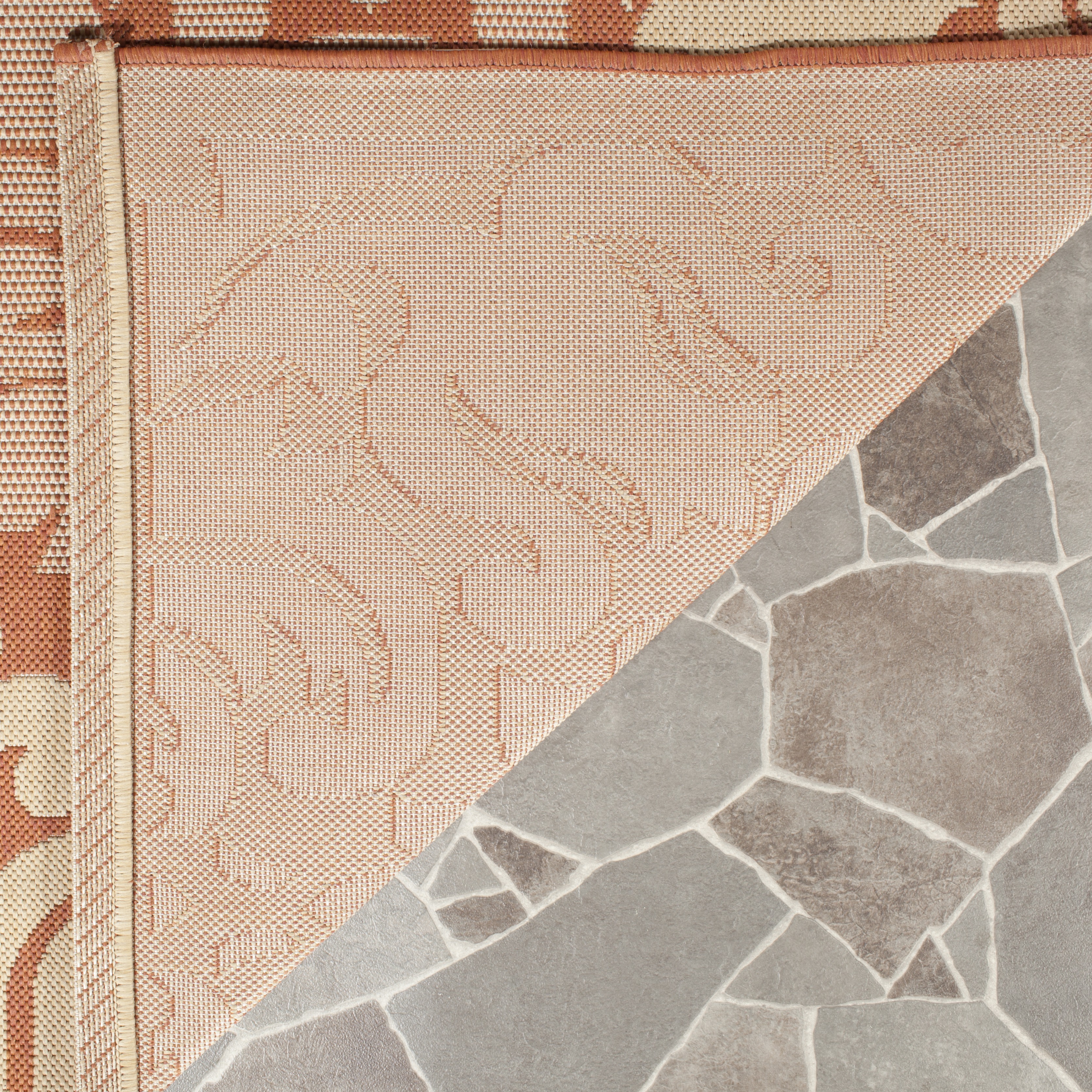 Safavieh Courtyard Dani Bordered Indoor/Outdoor Area Rug, Terracotta/Natural, 6'7" x 6'7" Round