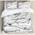 thumbnail image 3 of Whale Duvet Cover Set, Hand Drawn Black and White Whales from Single Type Small and Big Image, Decorative 2 Piece Bedding Set with 1 Pillow Shams, Twin Size, Black and White, by Ambesonne, 3 of 3