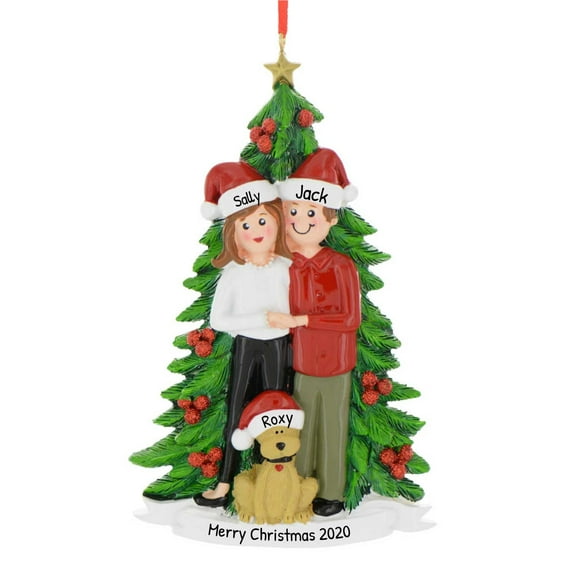 Ornaments by Elves Personalized Couple with Dog and Tree Christmas Ornament 2024 Decoration .25lbs