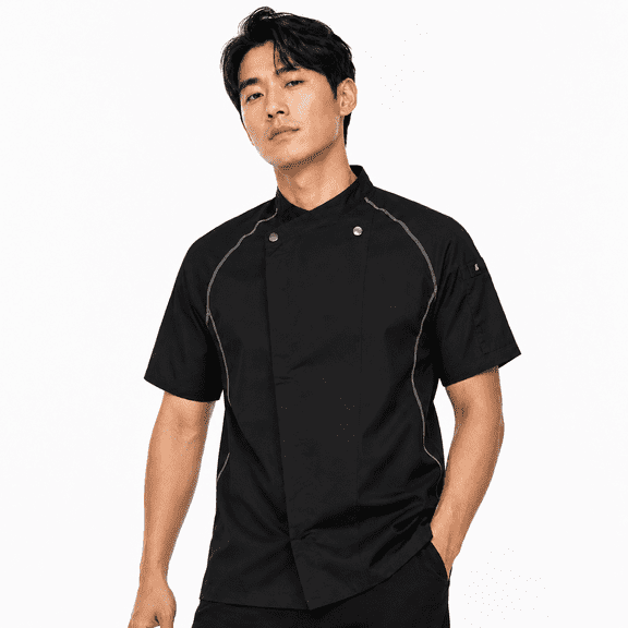 ChefsCloset Men's Short Sleeve Clinton Chef Coat, Black, Size XS