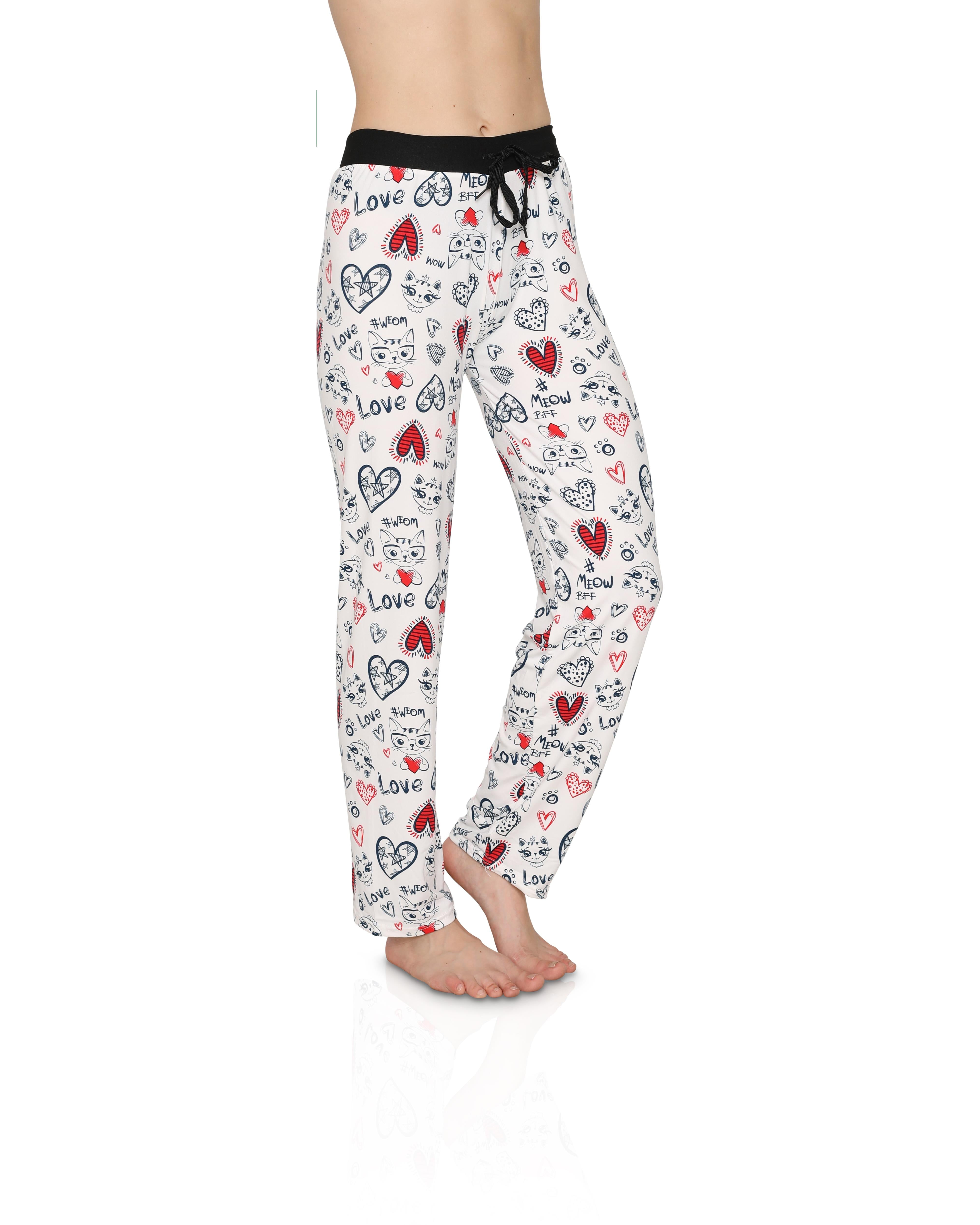 Victoria Collection - Victorias Collection Womens Pajama Pants Lounge Sleepwear, White Kitty