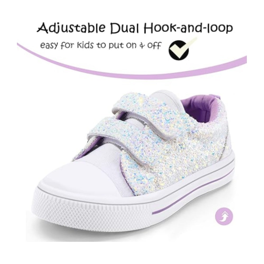 Bocca Kids Walking Sneakers, White Glitter Canvas photo 3