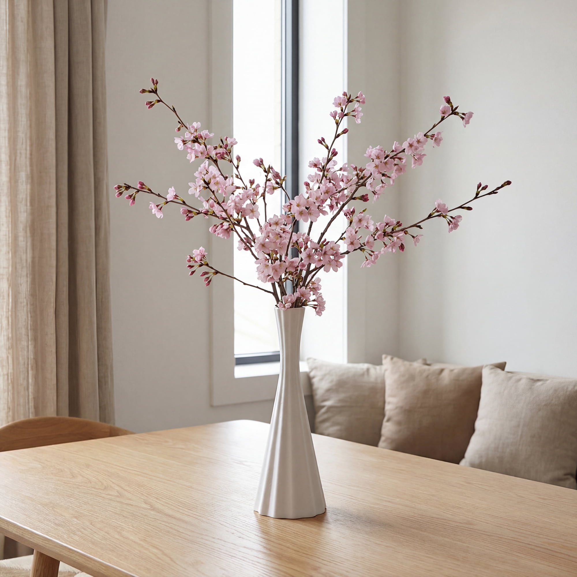 Unique Bargains Ceramic Vase for Home Decor Tall Matte Flower Vase Ribbed Textured White