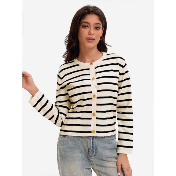 Women's Striped Cardigan Sweaters Fall Outfits Clothes Fashion Trendy Long Sleeve Tops Casual Lady Jackets