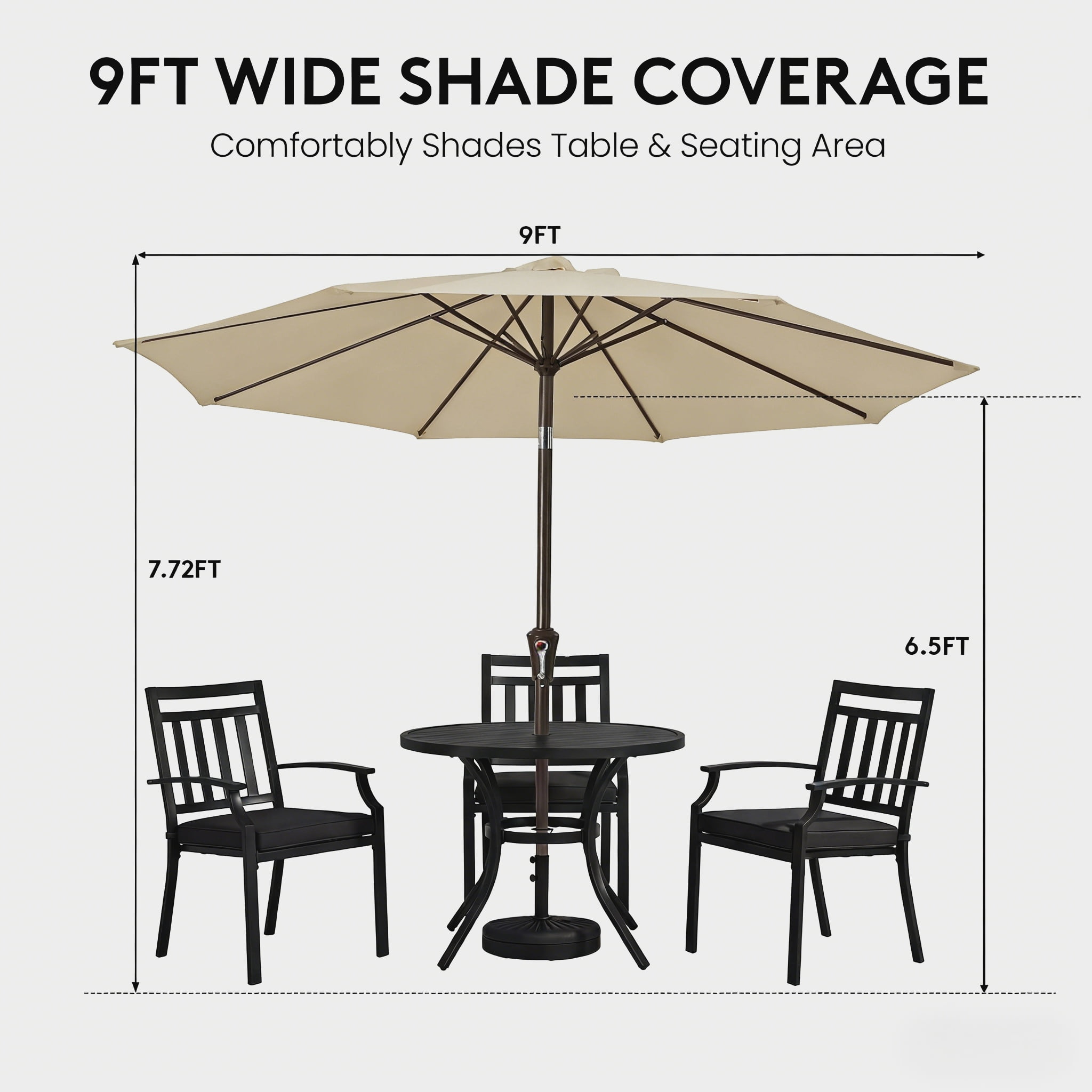 NAPWANT 9ft Patio Umbrella, 8 Sturdy Ribs Outdoor Table Umbrella with Push-Button Tilt & Crank for Garden, Deck, and Pool Beige