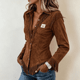 thumbnail image 4 of Boyscolos Women Faux Suede Fringe Polo Shirts Point Collar Long Sleeve Western Cowboy Button Down Womens Western Tops Brown S, 4 of 4