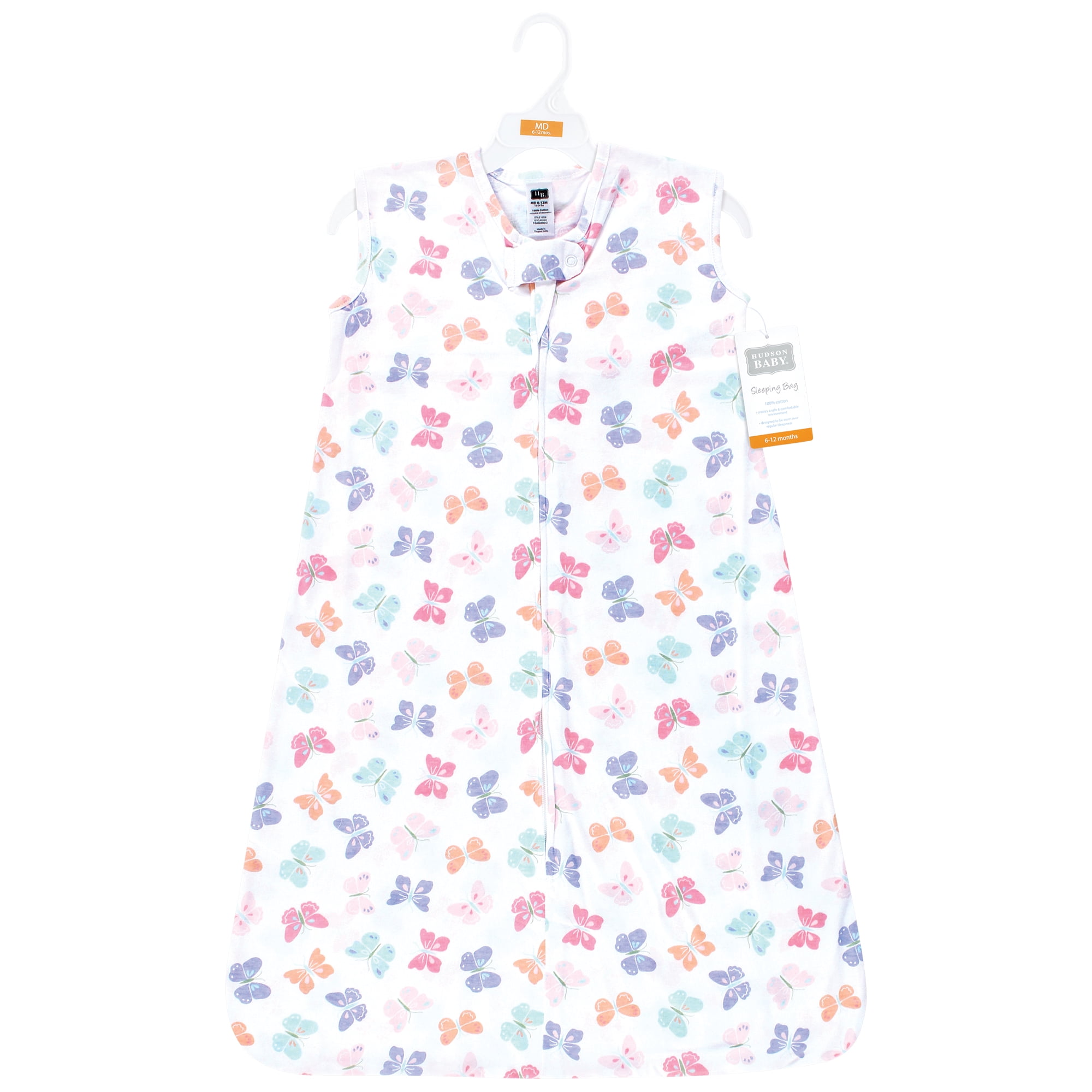 Hudson Baby Infant Girl Cotton Sleeveless Wearable Sleeping Bag, Sack, Blanket, Pastel Butterfly, 0-6 Months
