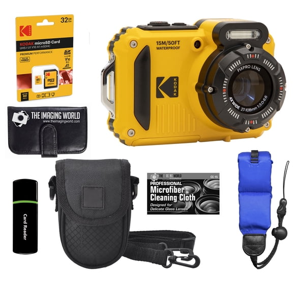 Kodak PIXPRO WPZ2 Rugged Waterproof Shockproof Dustproof WiFi Digital Camera 16MP 4X Optical Zoom 1080P Full HD Video Vlogging Camera 2.7" LCD Yellow 32GB Card Case Floating Strap Bundle