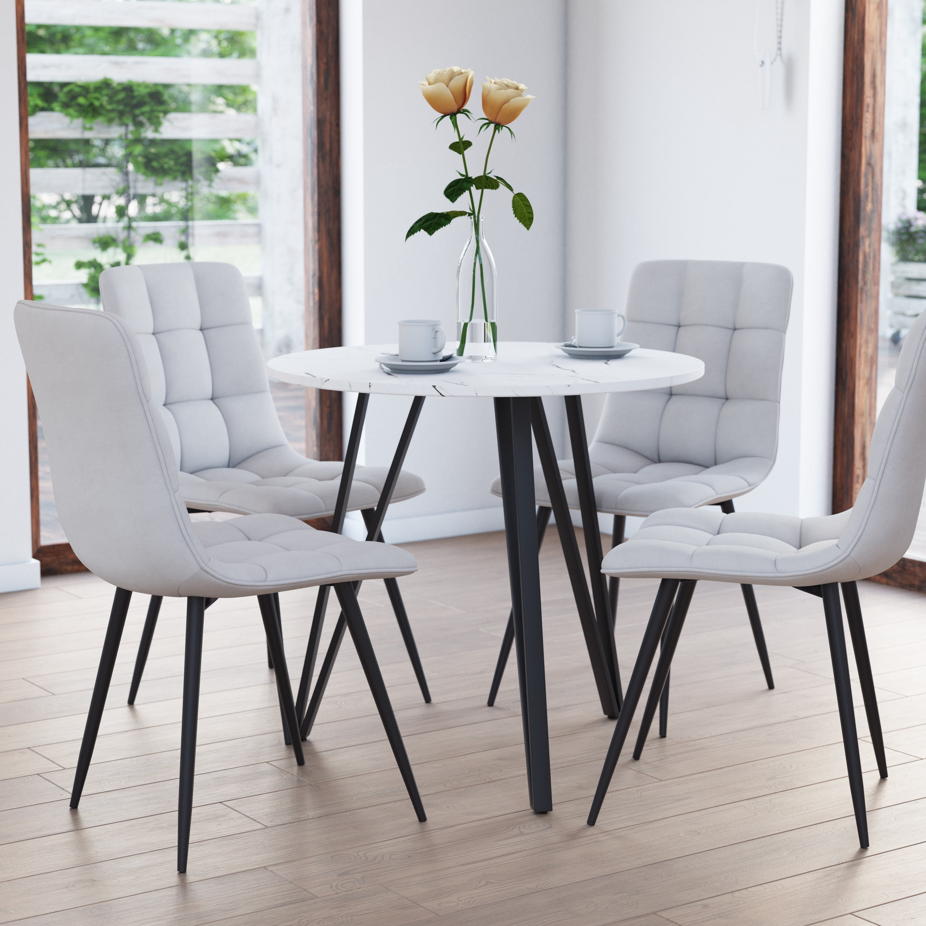 Engineered Table CorLiving Ezra Round Engineered Wood Top Indoor Dining Table with Black ...
