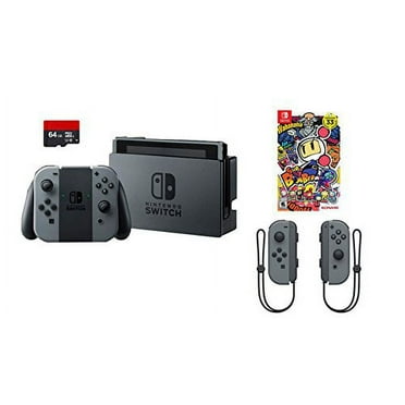 Nintendo Swtich 4 items Bundle:Nintendo Switch 32GB Console Gray Joy-con,64GB Micro SD Memory Card and an Extra Pair of Nintendo Joy-Con (L/R) Wireless Controllers Gray,Super Bomberman R