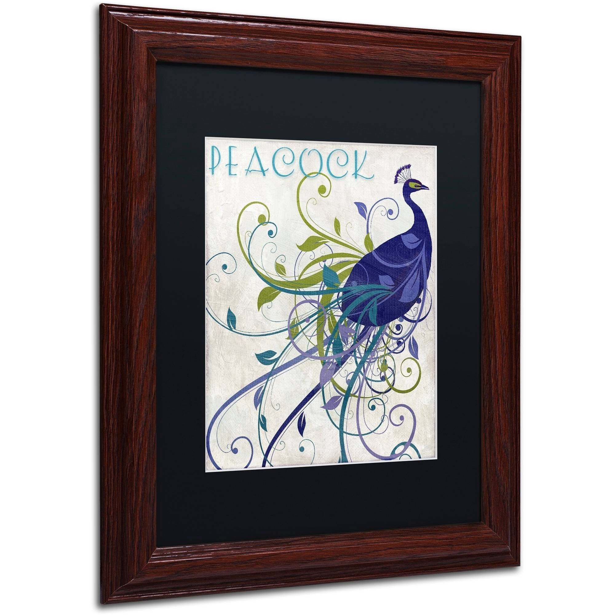 Trademark Fine Art "Peacock Nouveau I" Canvas Art by Color Bakery Black Matte, Wood Frame