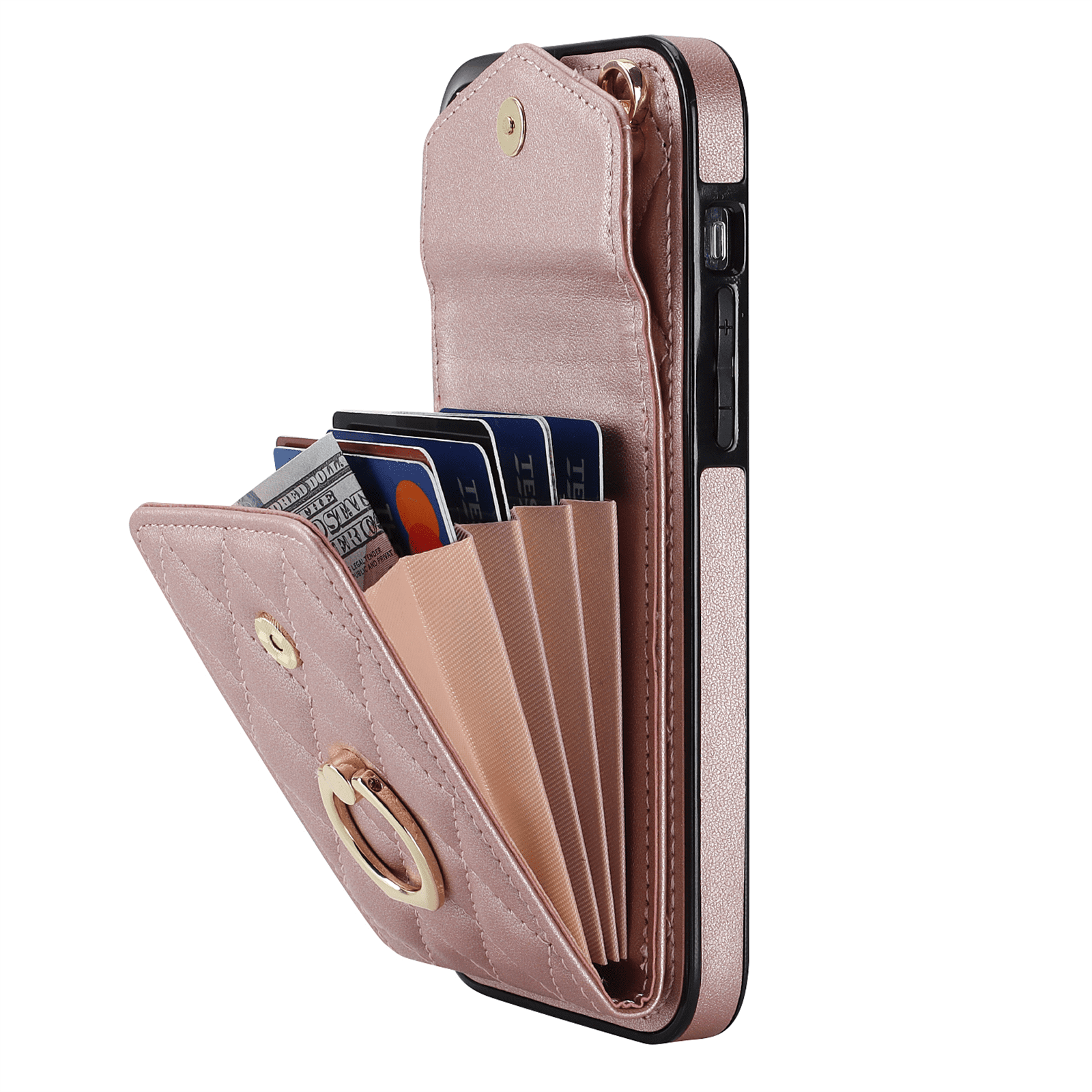 Asuwish Wallet RFID Blocking PU Leather Cell Phone Case with Tempered Glass Screen Protector, Wrist Strap for iPhone 14 Pro Max, Rose Gold
