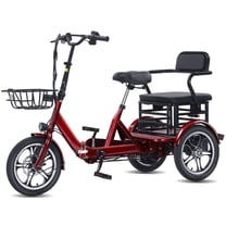 YEBEI Electric Tricycle for Adults Two-Seater E-Trike Electric 3 Wheels Trike Powerful Peak 1200W 48V15AH Lithium Battery Max 20MPH 16*2.125” Fat Tire E-Tricycle Red UL2849 by SGS