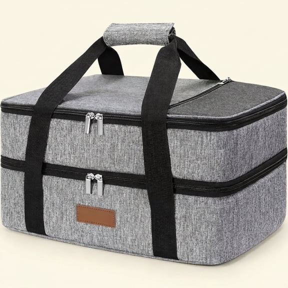 Luncia Insulated Double Decker Casserole Carrier – Lasagna Tote Bag for Hot & Cold Food, Fits 9" x 13" Dish, Gray