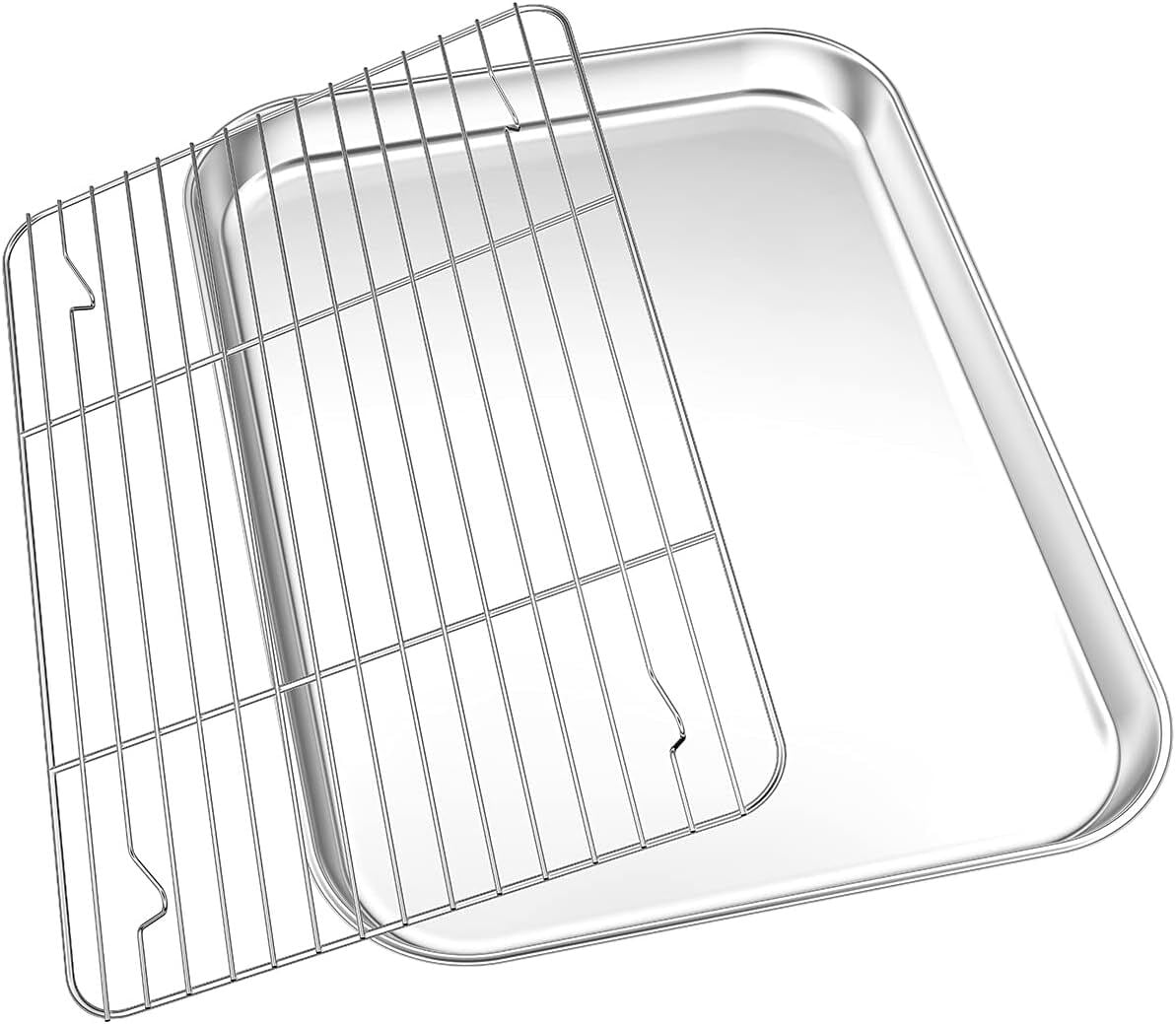 Roofei Baking Sheet with Cooling Rack Set [1 Sheets + 1 Racks], 18 Inch  Stainless Steel Baking Pans Tray Cookie Sheet with Wire Rack for Oven, Non  Toxic, Heavy Duty & Dishwasher