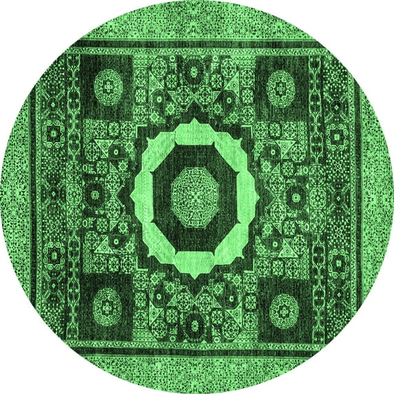 Ahgly Company Indoor Round Abstract Emerald Green Modern Area Rugs, 5' Round