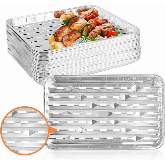 10 Pack Disposable Aluminum Grill Liners Toppers Aluminum Foil Broiler Pans Durable Ribbed Grill Drip Pans 9x13
