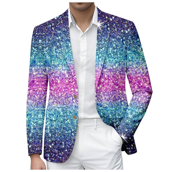 oqasdz Mens Blazer Sequin Print Jacket Glitter Embroidered Tuxedo for Groom Dinner Classic Fit Stretch Dress Coat Party Evening Wedding Prom