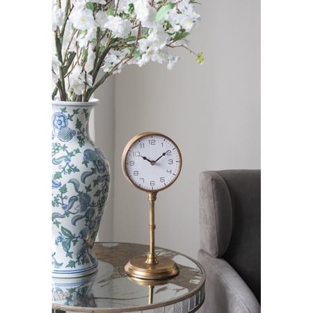 6.5x5.9x15.2 Vintage Inspired Gold Iron Table Clock with Acrylic Face Decorative Pedestal Clock for Living Room Bedroom Office