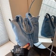 thumbnail image 4 of LNGOOR Washed Denim Fabric Bucket Bag Colorblock Patchwork Handbag Women‘s New Large Capacity Shopping One Shoulder Tote Crossbody Bag, 4 of 6