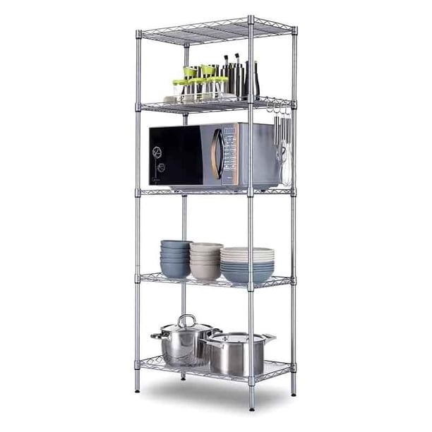 Estante de Almacenamiento de 5 Niveles, Estantería de Almacenamiento Ajustable de 5 Estantes, Estante Ajustable de Acero, Estante Organizador de Alambre de Acero, Estantería de 5 Niveles