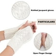 thumbnail image 3 of Women's Ribbed Wrist Arm Warmers Stretchy Cable Knitted Fingerless Gloves - White, 3 of 5