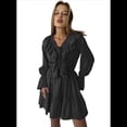 thumbnail image 2 of Vestido Corto Informal de Verano para Mujer, con Escote en V, Larga, Holgado, Cintura Alta, Plisado y Volantes Negro S, 2 of 8