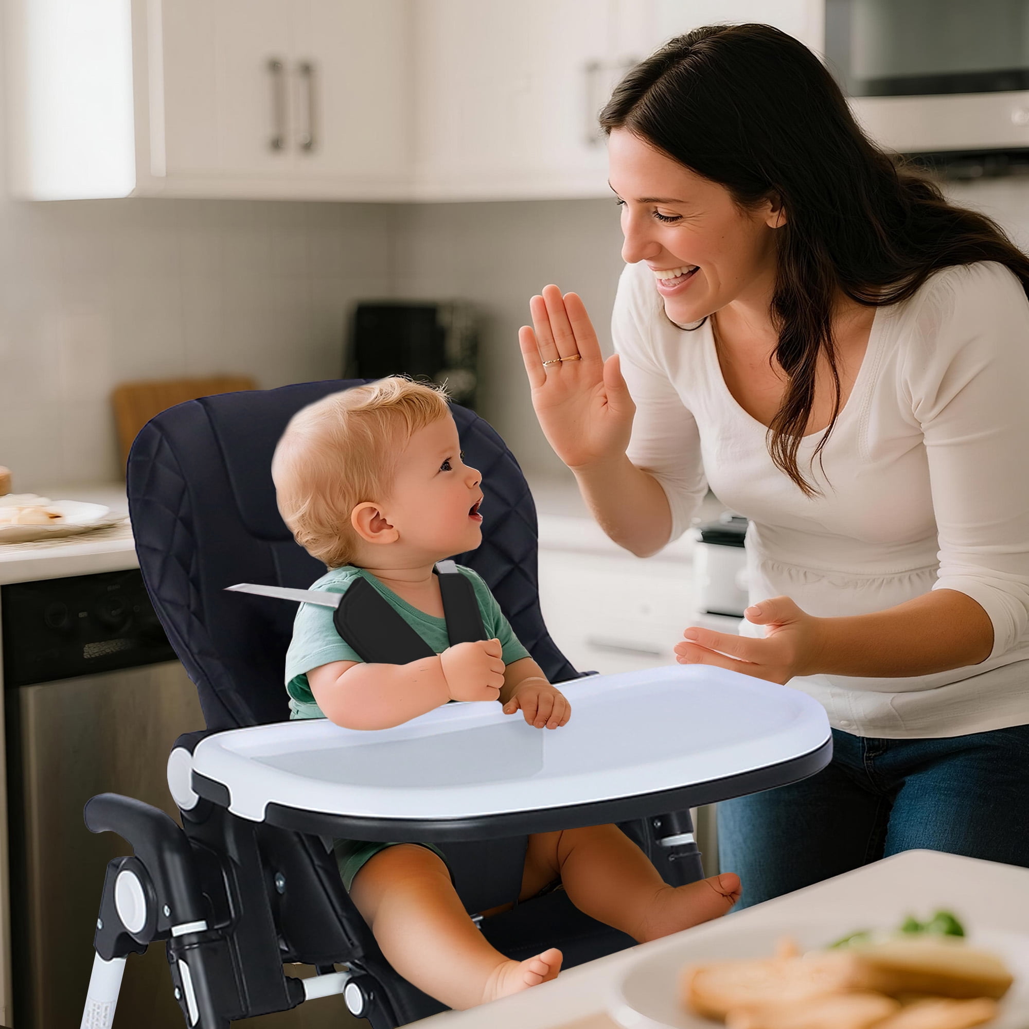 AILEEKISS Foldable Baby High Chair with Wheels, Adjustable Recline Toddler Eating Chair, Black