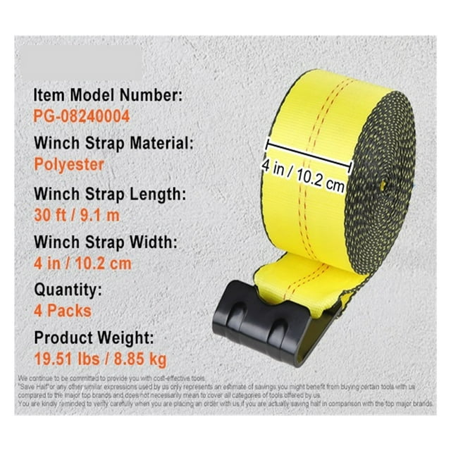 4/10 Pack Winch StrapsTruck Straps With Flat Hook Flatbed Tie Downs Cargo Control For Trailers Farms Rescues Tree Saver