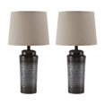 thumbnail image 1 of Benjara BM227191 Ribbed Design Metal Body Table Lamp with Tapered Fabric Shade, Gray - Set of 2, 1 of 1