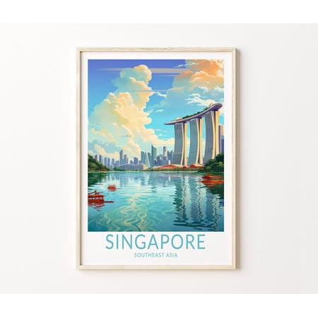 Singapore Southeast Asia Modern City Skyline Travel Wall Art, Unframed Paper Poster 8x10in