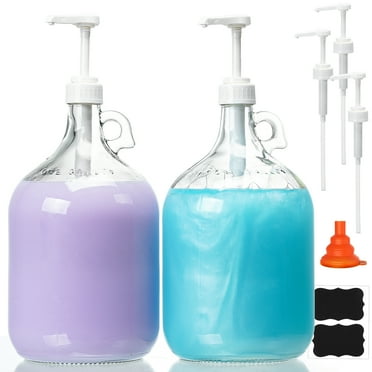 Syntic 2 Pack 1 gal Kitchen Glass Pump Dispenser Bottle for Laundry Soap 128 oz Clear