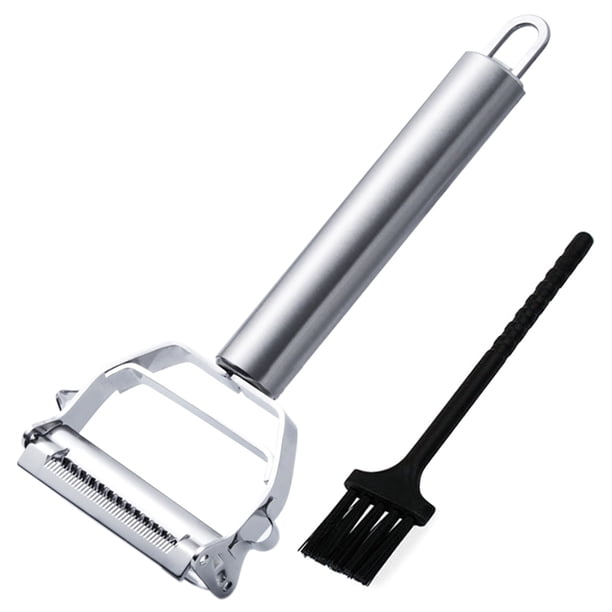 Muyoka Pelador de acero inoxidable, pelador multifuncional, pelador giratorio de frutas y verduras con orificio para colgar, trituradora de patatas con cepillo de limpieza para cocina, frutas y verdur Muyoka Hogar