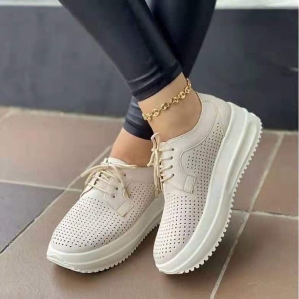 Zapatos casuales de talle alto con suela gruesa para mujer con cordones en la parte superior baja Wmkox8yii shalkjhdk361