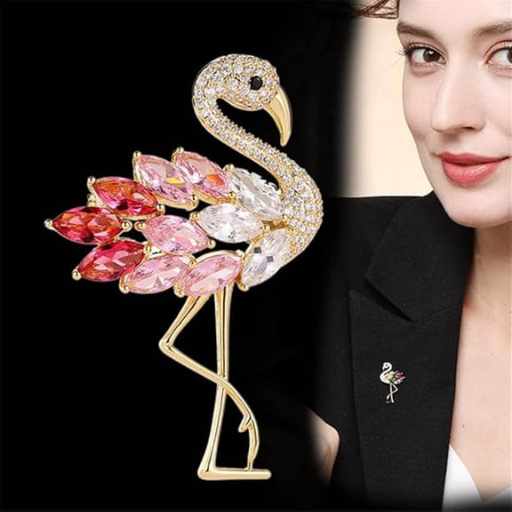 SmartBy Women Brooch Flamingo Shape Rhinestone Decor Anti-slip Wear-resistant Suit Coat Collar Hat Scarf Decoration Clothes Pin Prom Party Garment Jewelry