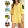 thumbnail image 6 of Women Summer Boho Dress 2025 Casual V Neck Babydoll Ruffle Sleeve Floral Mini Tunic Petite Sundress Yellow S, 6 of 9